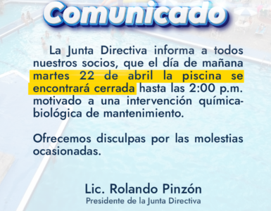Cierre de la Piscina Martes 22 de Abril