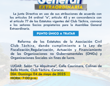 Primera Convocatoria – Asamblea General Extraordinaria
